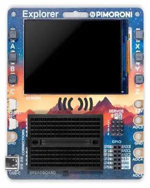 Pimoroni PIM744 Explorer, physical computing, built around the RP2350 chip. a 2.8" LCD screen,a speaker, a mini breadboard-Starter Kit