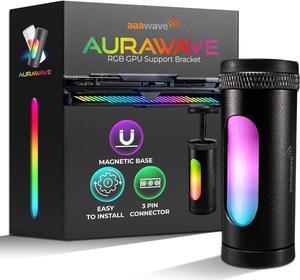 AAAwave AURAWAVE GPU Support Bracket, Anti-Sag Video Card Holder, Adjustable Height GPU Bracket with Magnet Base, 5V 3PIN ARGB Graphics Card Brace Support 67-110mm (Black)