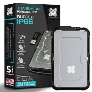 Titanium Micro 2TB External SSD, Titanium One Up to 500MB/s, Wrap-around USB-C 3.2 Gen 2, Rugged IP66 Water&Drop Resistance, Portable Solid State Drive for Window PC, Mac, PS4, PS5, Xbox