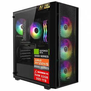 Hachiman PC Ronin Gaming PC, AMD Ryzen 5 9600X, GeForce RTX 5060 8GB, 32GB DDR5 6400MHz RGB, 1TB Gen4 NVMe SSD, Wi-Fi 6, Windows 11 Home, Desktop Computer Hachiman PC Ronin Gaming PC, AMD Ryzen 5 9600X, GeForce RTX 5060 8GB, 32GB DDR5 6400MHz RGB, 1TB Gen4 NVMe SSD, Wi-Fi 6, Windows 11 Home, Desktop Computer