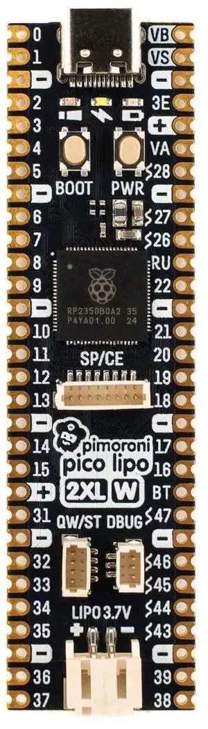 Pimoroni PIM776 Pico LiPo 2 XL W RP2350-powered board with 16MB of flash, 8MB of PSRAM, USB-C, wireless / Bluetooth Pimoroni PIM776 Pico LiPo 2 XL W RP2350-powered board with 16MB of flash, 8MB of PSRAM, USB-C, wireless / Bluetooth