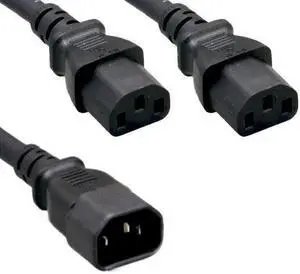 Kentek 3 Ft Power Cord 3 Prong Extension Y Splitter Cable IEC320 C14 to 2 X C13 16 AWG 13A 250V Black Heavy Duty