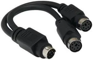 Kentek 6 Inch IN Mini DIN6 MDIN6 Male to 2x Female Extension Splitter Y Cable PS/2 Keyboard Mouse Cord 28 AWG Molded 6 Pin M/Fx2 for PC Mac Linux