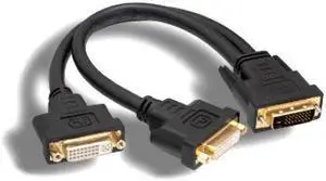 Kentek 1 feet FT DVI digital 24+1 pin dual link DVI-D male to 2 x DVI-D dual link female gold plated y-splitter extension cable cord black Monitor HDTV PC MAC TV LCD