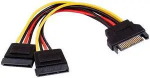 Kentek 6 Inch IN SATA 15 Pin Male to 2x SATA 15 Pin Female Y-Splitter Power Cable Cord M/Fx2 for PC Mac HDD Motherboard Device