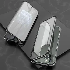 Ultra Slim Dual Side Magnetic Adsorption Angular Frame Tempered Glass Magnet Flip Case for Apple iPhone 11 Pro