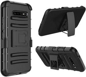 AMZER Hybrid Kickstand Case With Holster for Samsung Galaxy S10 - Black/Black