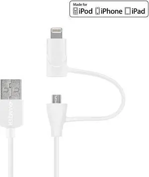 Amzer MFi Certified Lightning to Micro USB Sync & Charge Cable (3.2 Feet/ 1 Meter) - White