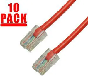 GRANDMAX 10 Pack - CAT6 / 3FT/ RED / RJ45, 550MHz, UTP Ethernet Network Patch Cable / NO BOOTS