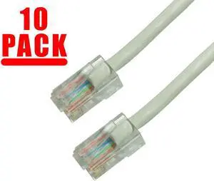 GRANDMAX 10 Pack - CAT6 / 5FT/ GRAY / RJ45, 550MHz, UTP Ethernet Network Patch Cable / NO BOOTS