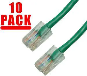 GRANDMAX 10 Pack - CAT6 / 5FT/ GREEN / RJ45, 550MHz, UTP Ethernet Network Patch Cable/ NO BOOTS