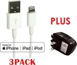 Grandmax MFi Certified Lightning Charging/Sync Cable Compatible with iPhone and iPad Versions, 3 Pack [1M/6FT/6INCH] with Free Wall Charger