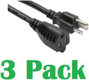 Grandmax 10 FT [3 Pack] Power Extension Cord, NEMA 5-15P (Male) to NEMA 5-15R (Female), 13A/125V, 16/3 SJT, UL/CSA, Black