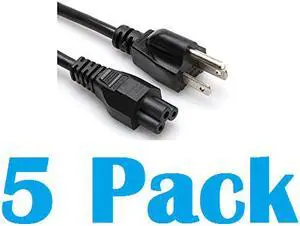 Grandmax 3 FT [5 Pack] 3-Prong Grounded Notebook AC Power Cord, NEMA 1-15P to IEC320 C5, 10A/125V, SJT, UL/CSA, Black