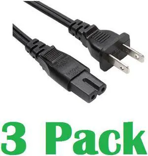 Grandmax 12 FT [3 Pack] C7 Polarized Notebook Power Cord, NEMA 1-15P(Polarized) to IEC 60320, 10A/125V, SPT-2, UL/CSA,Black