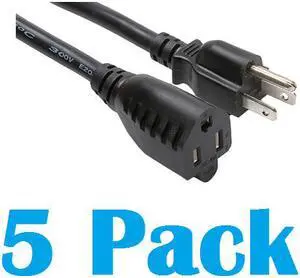 Grandmax 3 FT [5 Pack] Power Extension Cord, NEMA 5-15P (Male) to NEMA 5-15R (Female), 13A/125V, 16/3 SJT, UL/CSA, Black