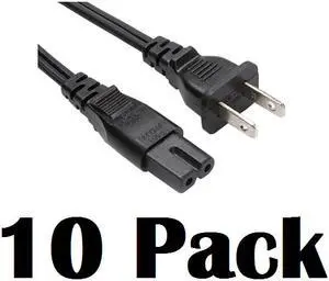 Grandmax 2 FT [10 Pack] C7 Polarized Notebook Power Cord, NEMA 1-15P(Polarized) to IEC 60320, 10A/125V, SPT-2, UL/CSA,Black
