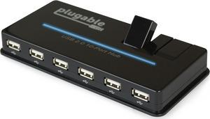 Plugable USB Hub 10 Port  USB 20 with 20W Power Adapter and Two FlipUp Ports