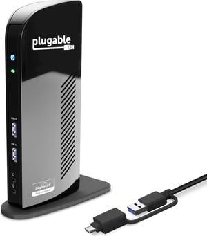 Plugable Laptop Docking Station Dual Monitor for USB-C or USB 3.0, Compatible with Windows and Mac, (Dual HDMI, 6x USB Ports, Gigabit Ethernet, Audio)