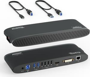 Plugable USB 3.0 Universal Laptop Docking Station for Windows and Mac (Dual Monitor: HDMI and DVI/HDMI/VGA, Gigabit Ethernet, Audio, 6 USB Ports) - Horizontal