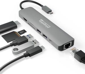 Plugable 7-in-1 USB C Hub Multiport Adapter with Ethernet - Compatible with Mac, Windows, Chromebook, Dell XPS and Thunderbolt 3 (100W Charging, Gigabit Ethernet, 4K HDMI, 2x USB, SD/microSD)