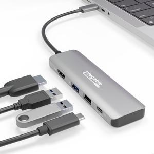 Plugable USB C Hub Multiport Adapter, 4 in 1, 100W Pass Through Charging, USB C to HDMI 4K 60Hz, Multi USB Port Hub for Windows, Mac, Ipad Pro, Chromebook, Thunderbolt (USBC-4IN1)