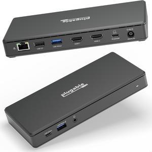 Plugable USB C Docking Station Dual Monitor 2 HDMI Ports, Laptop Charging, Dual 4K Monitor for Windows, ChromeOS, 1x USB-C, 3x USB, Ethernet, and Audio - Driverless (UD-MSTH2)