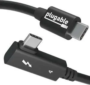 Plugable Thunderbolt 4 Cable Right Angle 40Gbps with 240W EPR Charging, 8K Display, Intel Certified 2.6 Feet (80CM) Compatible with USB4, Thunderbolt 3, USB C, iPad, MacBook, Windows (TBT4-240W-80CMR)