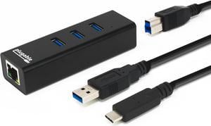 Plugable USB Hub with Ethernet, 3 port USB 3.0 Bus Powered Hub with Gigabit Ethernet Compatible with Windows, MacBook, Linux, Chrome OS, Includes USB C and USB 3.0 Cables