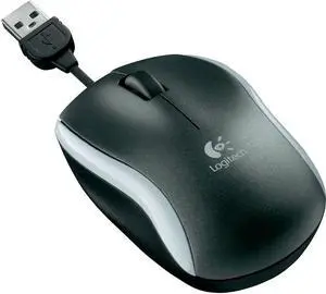Logitech M125 Black/Silver Retractable Corded USB Scroll Optical Mouse