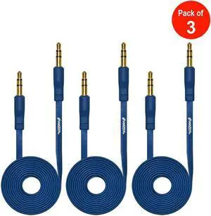 AMZER Durable 3.5mm Auxiliary Audio Flat Cable - 3ft - pack of 3
