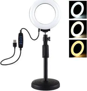 AMZER  Live Broadcast Round Base Desktop Mount with 4.7 inch 12cm 3 Modes USB Dimmable LED Ring - Adjustable Height 18cm-28cm