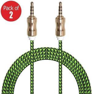 3ft. Audio AUX Cable Feet 3.5mm AUX Jack Tangled Free Braided Sleeve Jacket Stereo Auxiliary Aux Audio Stereo Cable - (pack of 2)