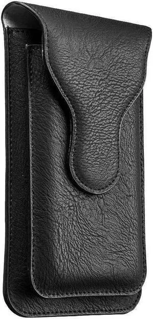 Universal Vertical Dual Phone Holder Leather Pouch - Black