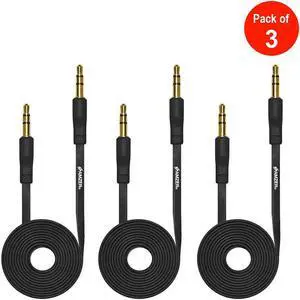 AMZER Durable 3.5mm Auxiliary Audio Flat Cable - 3ft - pack of 3