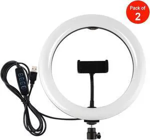 AMZER Live Broadcast Kits 10.2 inch 26cm USB 3 Modes Dimmable LED Ring with Tripod Ball Head & Phone Clamp
