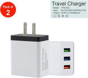 2A Metal Circle 3 USB Wall Charger AC Power Adapter - pack of 2