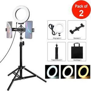 AMZER  Live Broadcast Kits 70cm Tripod Mount With 6.2 inch 16cm LED Ring & Live Broadcast Dual Phone Bracket - pack of 2