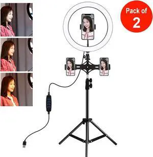 AMZER Live Broadcast Kits 1.1M Tripod Mount With 11.8 inch 30cm LED Ring & Live Broadcast Dual Phone Bracket - pack of 2
