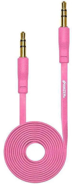 AMZER Durable 3.5mm Auxiliary Audio Flat Cable - 3ft - Pink AMZER Durable 3.5mm Auxiliary Audio Flat Cable - 3ft - Pink