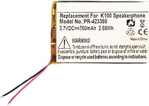 700mAh PR-423350 Battery Replacement Compatible with Plantronics K100 (83900-01) Bluetooth In-Car Speakerphone
