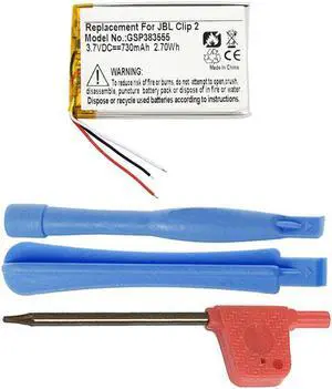 730mAh GSP383555 Battery Replacement Compatible with JBL Clip 2 Waterproof Portable Bluetooth Speaker with Installation Tools
