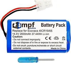 2600mAh 4ICR19/65 Battery Replacement Compatible with Ecovacs Deebot CR120, CR130, CEN546, CEN550, CEN640, CEN646, CEN660, DG800, DL33, DL35, KK8, V7, V780, X500, X580 Robotic Vacuums