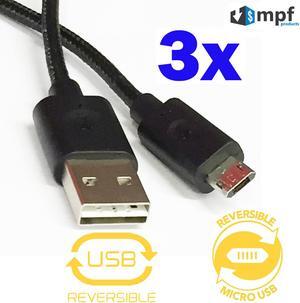 3 Pack Double-Sided Reversible Micro USB to Reversible USB 2.0 Sync/Charging Cable Cord for Android, BlackBerry, HTC LG, Motorola, Nexus, Samsung & More