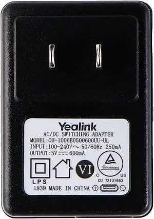 Yealink (5V/600mA) AC/DC Single USB Adapter/Charger Black (0H-1006B0500600UU-UL)