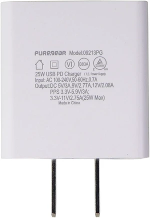 PureGear 25-Watt LightSpeed Wall Charger with Single USB-C Port - White PureGear 25-Watt LightSpeed Wall Charger with Single USB-C Port - White