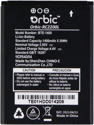 Orbic 3.85V Rechargeable 1,400mAh Battery - Black (BTE-1400)