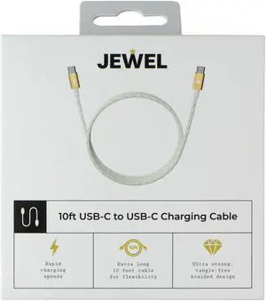 JEWEL (10Ft) USB-C to USB-C Charging Cable - White / Gold