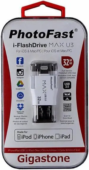 PhotoFast Gigastone USB 3.0 i-FlashDrive MAX U3 for iOS - White 32GB
