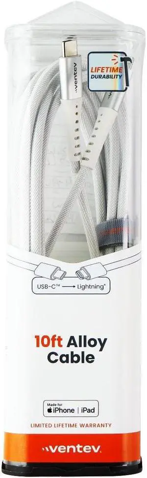 Ventev (10-Ft) Alloy Braided USB-C to Lightning 8-Pin MFi Cable - White Ventev (10-Ft) Alloy Braided USB-C to Lightning 8-Pin MFi Cable - White
